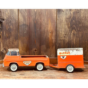 Vintage Nylint Ford Econoline U-Haul Pickup Truck With Trailer Pressed Steel